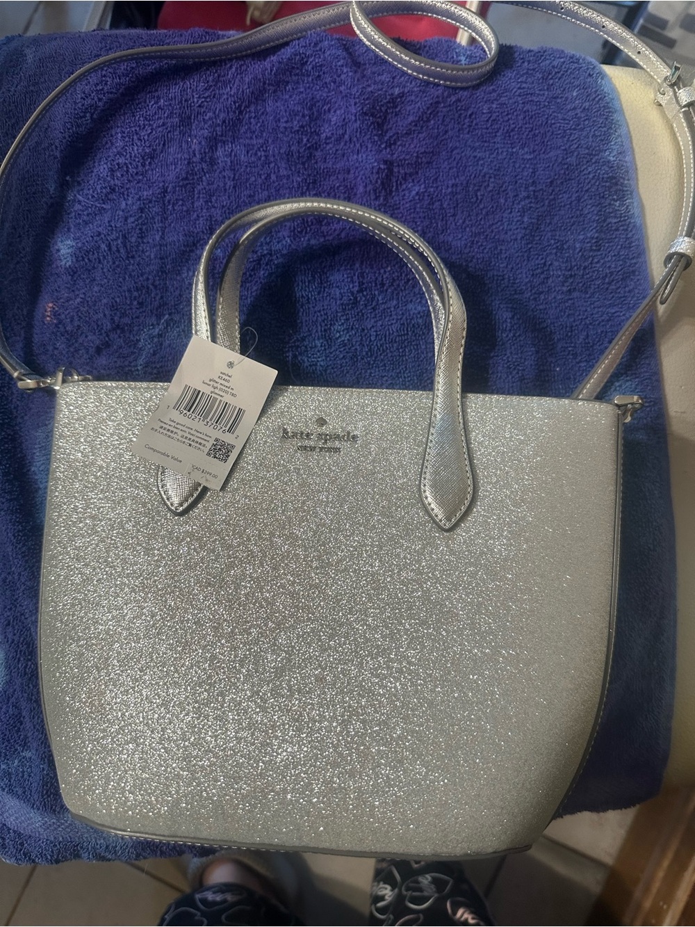kate spade Silver Glitter Tote with Detachable Strap